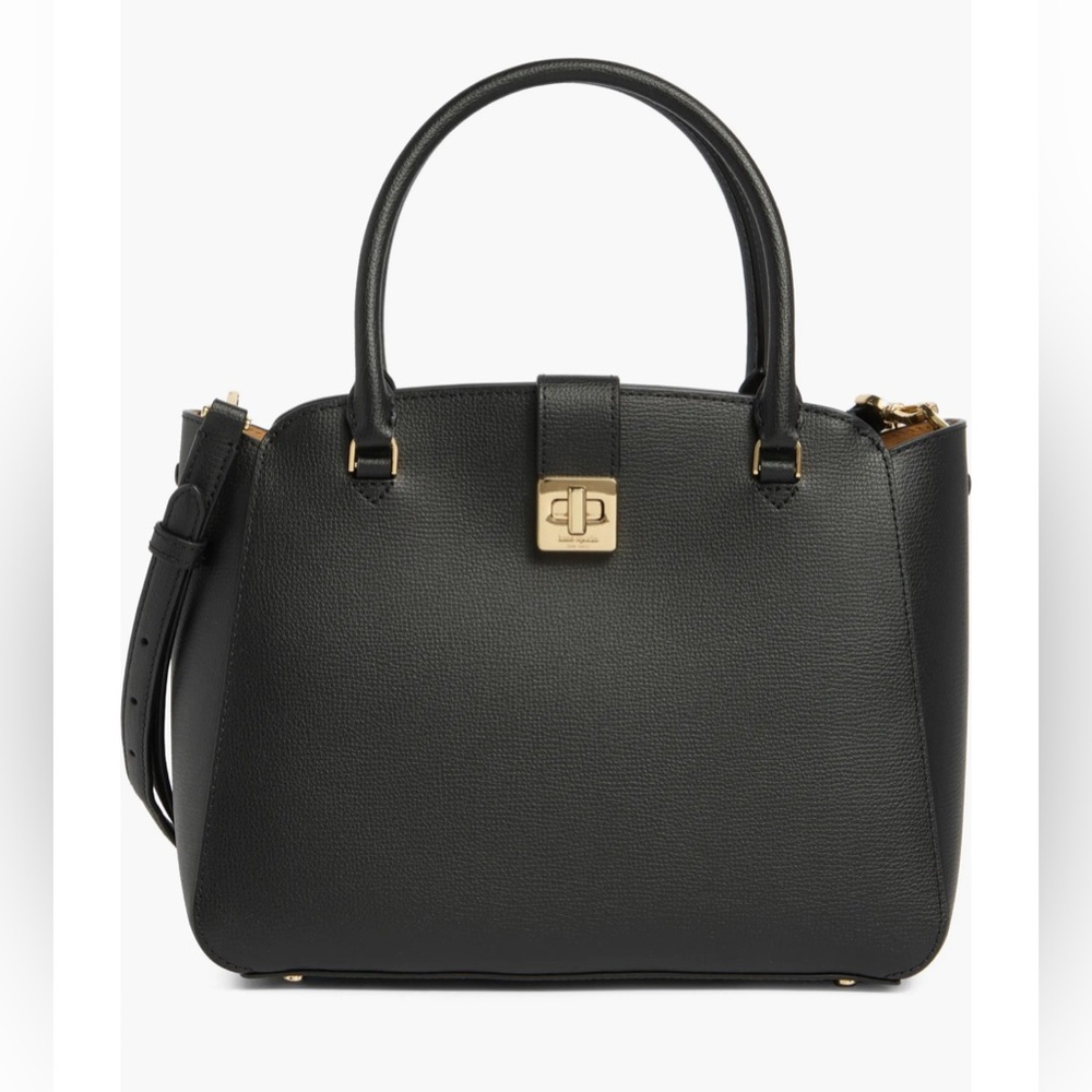 Kate Spade NY Phoebe Black Grained Leather Satchel with Gold Accents